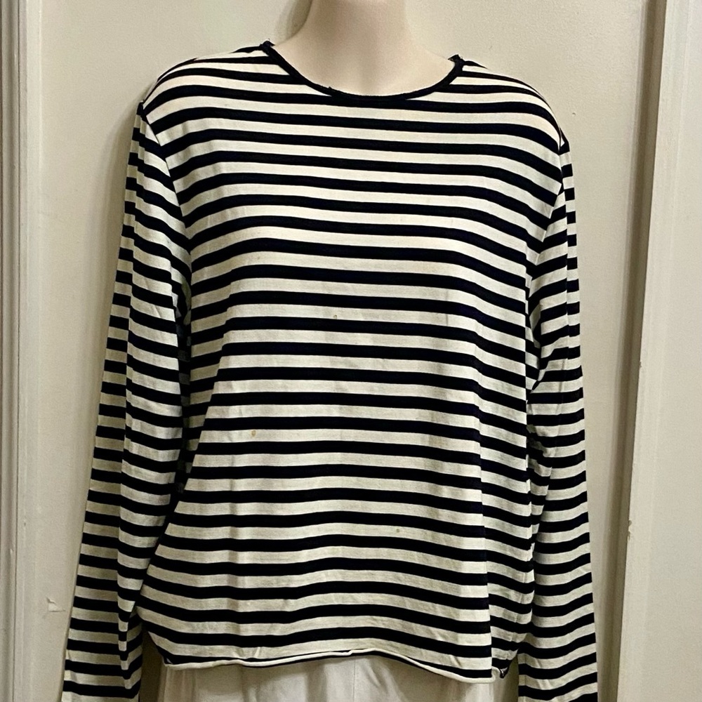 Massini White-Black Stripes 3/4 Pullover Blouse (XL)